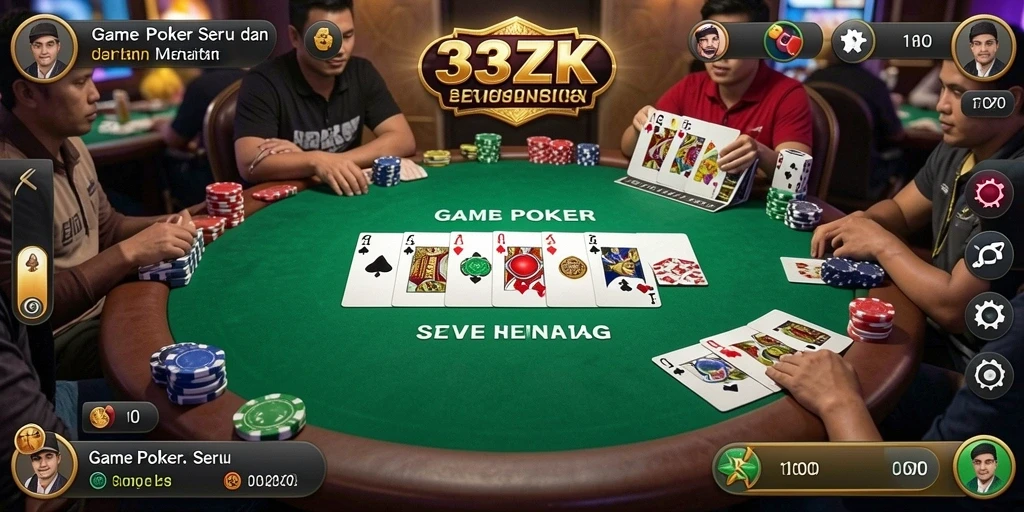 Screenshot gameplay 33ZK menampilkan aksi seru permainan Poker.
