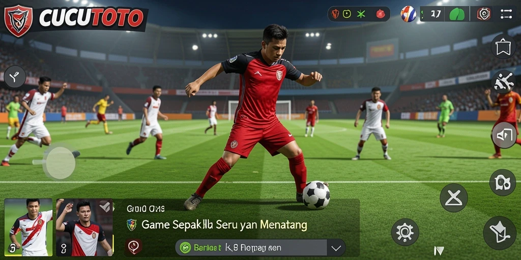 Screenshot gameplay CUCUTOTO yang menampilkan pertandingan sepak bola mendebarkan.