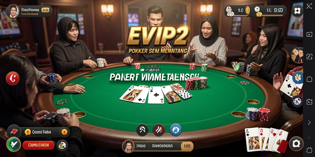 Screenshot gameplay EVIP2 menunjukkan momen seru bermain poker.