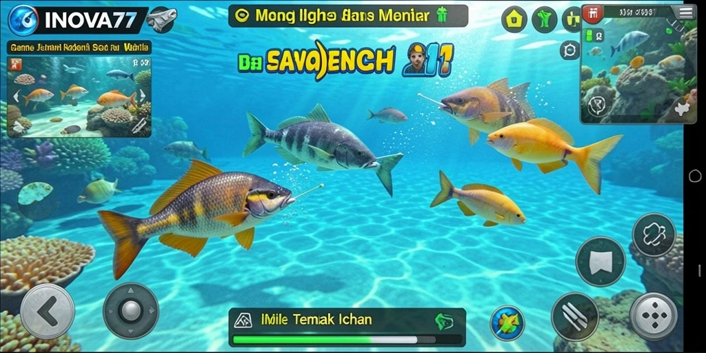 Tangkapan layar utama INOVA77 menampilkan aksinya menembak ikan.