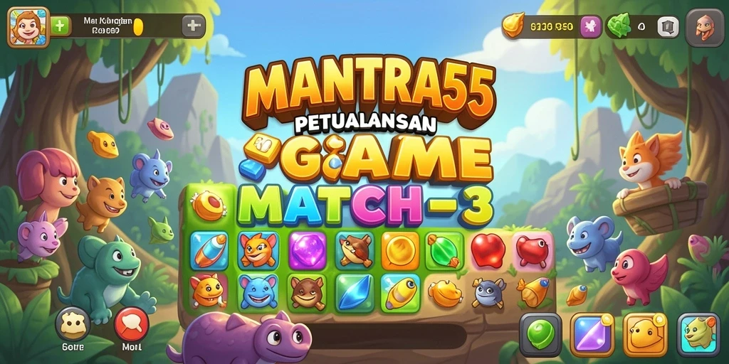 Tampilan gameplay seru MANTRA55 dengan kombinasi item Match-3.