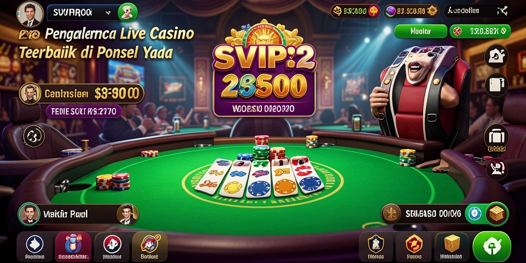 Screenshot gameplay SVIP2 menampilkan dealer langsung dan suasana kasino yang mendebarkan.