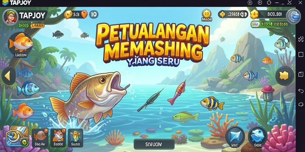 Screenshot gameplay menunjukkan aksi memancing yang seru dan mendebarkan.