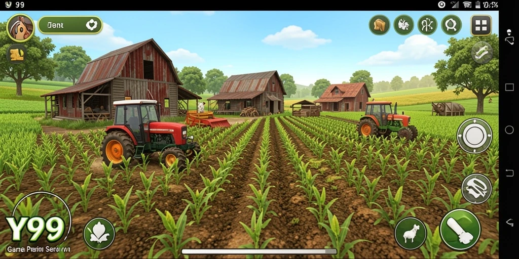 Tampilan gameplay Y89 yang menampilkan aktivitas pertanian yang seru.